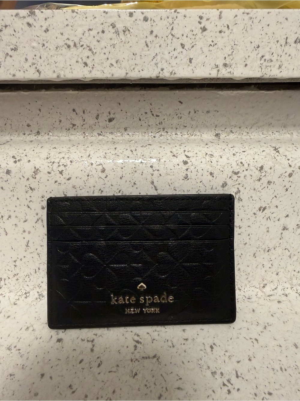 kate spade black quilted leather card case with gold logo